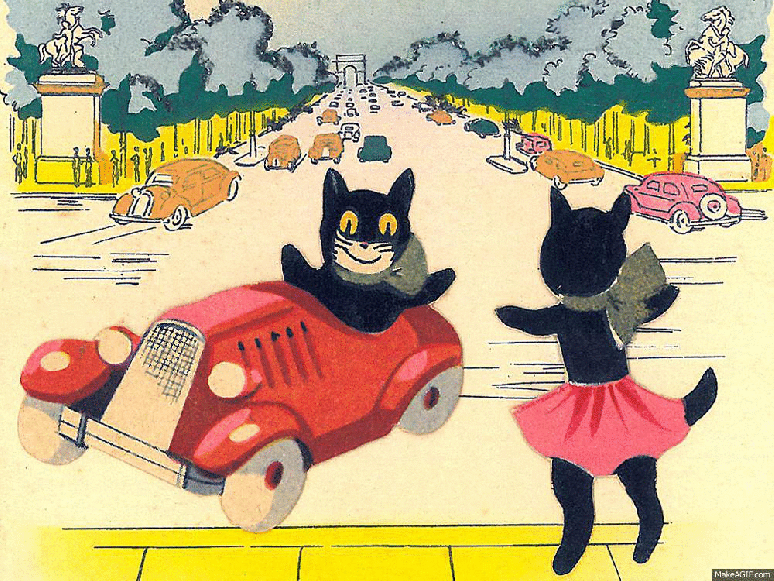 Cats on a Sentimental Journey at the Arc de Triomphe (Postcard: T. Brack's archives)